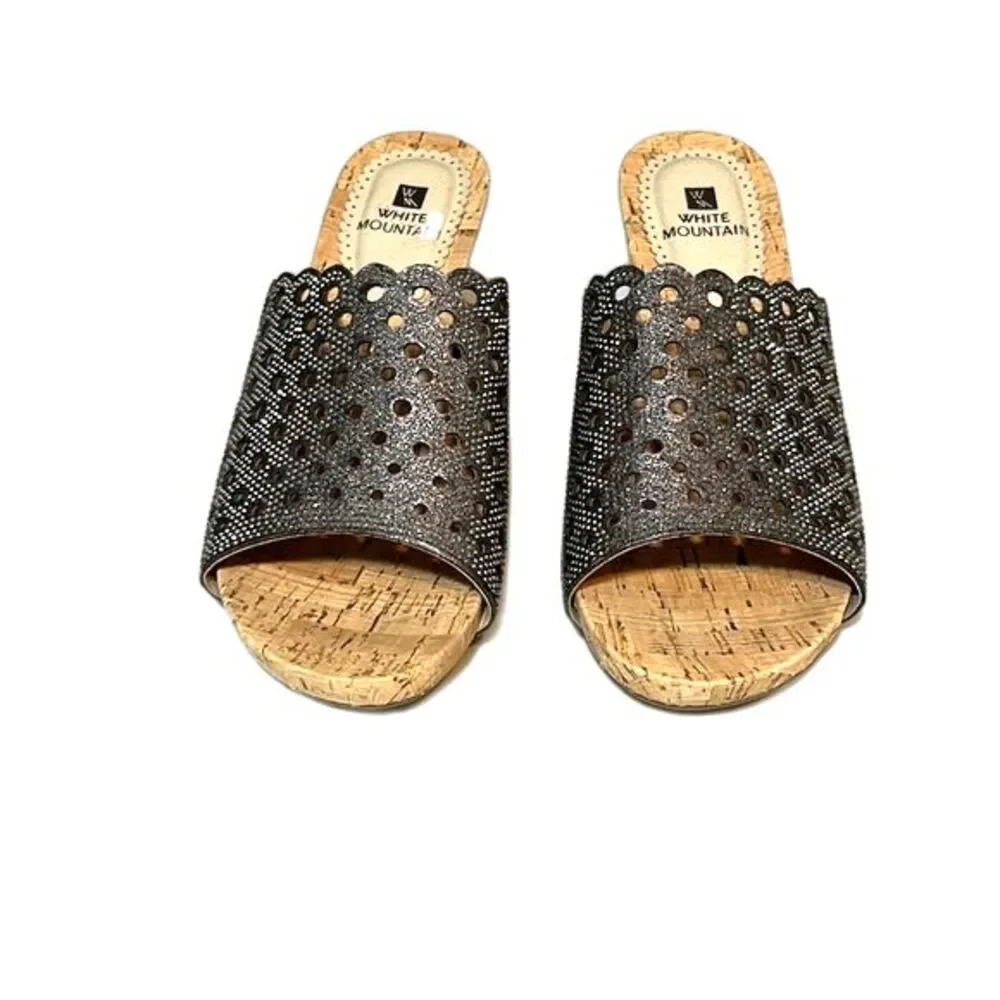 White Mountain Atlie Open Toe Cork Heel Wedge Metallic Brown 7M NEW WITHOUT BOX